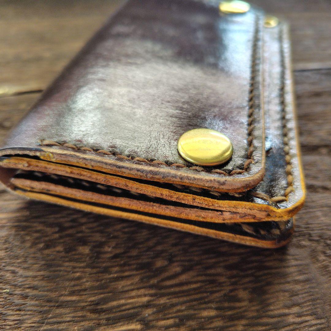 ミドルサイズ　トラッカー　ウォレット　茶×黒　手染め　薔薇