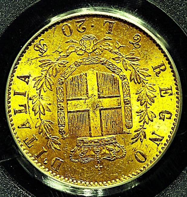 PCGS MS62 イタリア 20リラ　1865　ヴィットリオエマニュエル2世