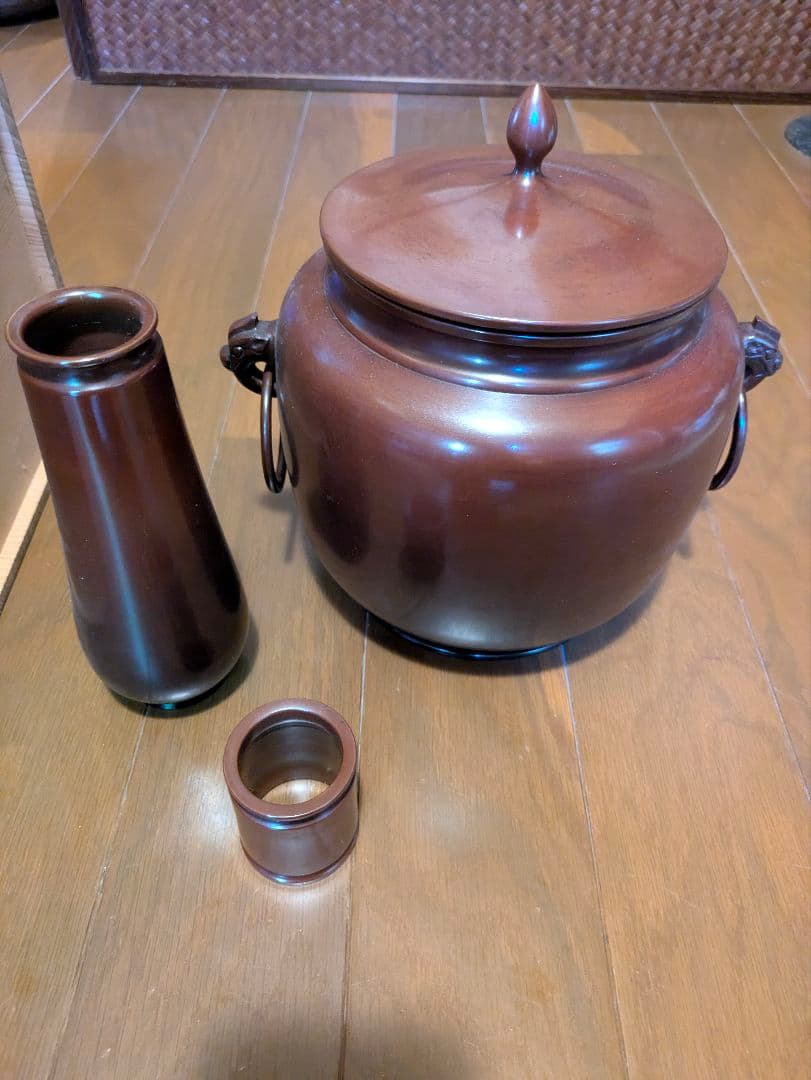 銅製茶釜セット 木製収納箱付き