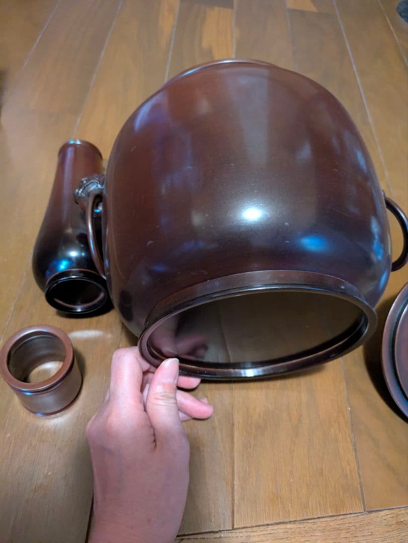 銅製茶釜セット 木製収納箱付き