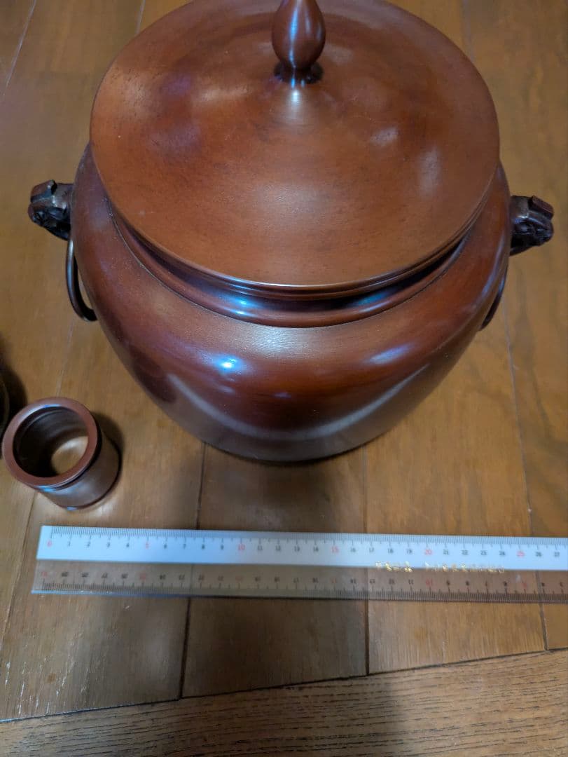 銅製茶釜セット 木製収納箱付き