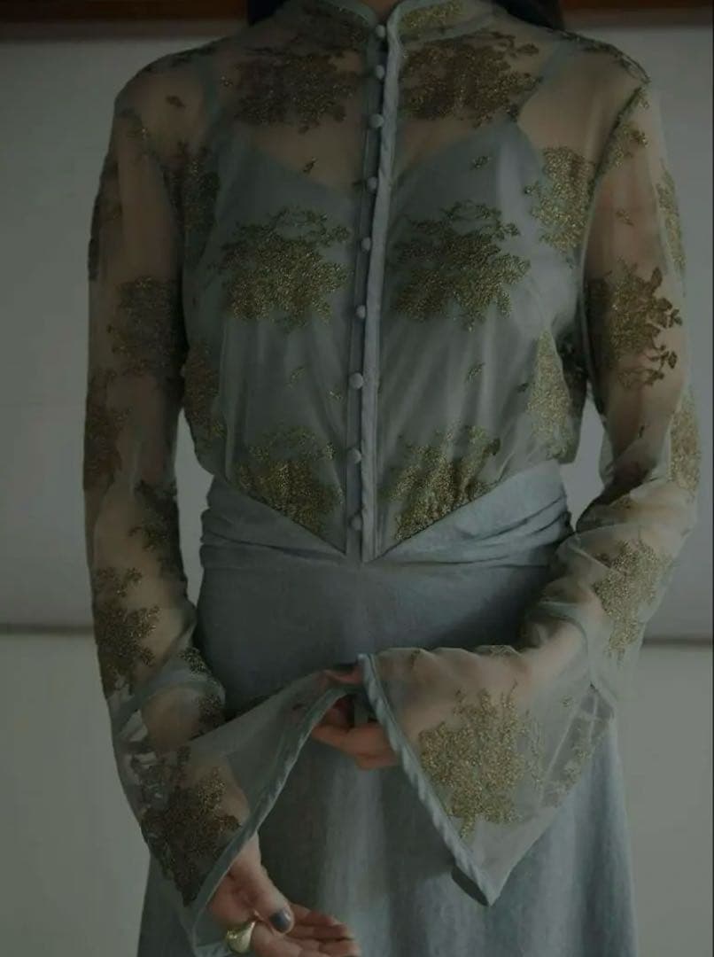 2日間限定特価！AmeriVINTAGE FLOWER DRESS M セージ