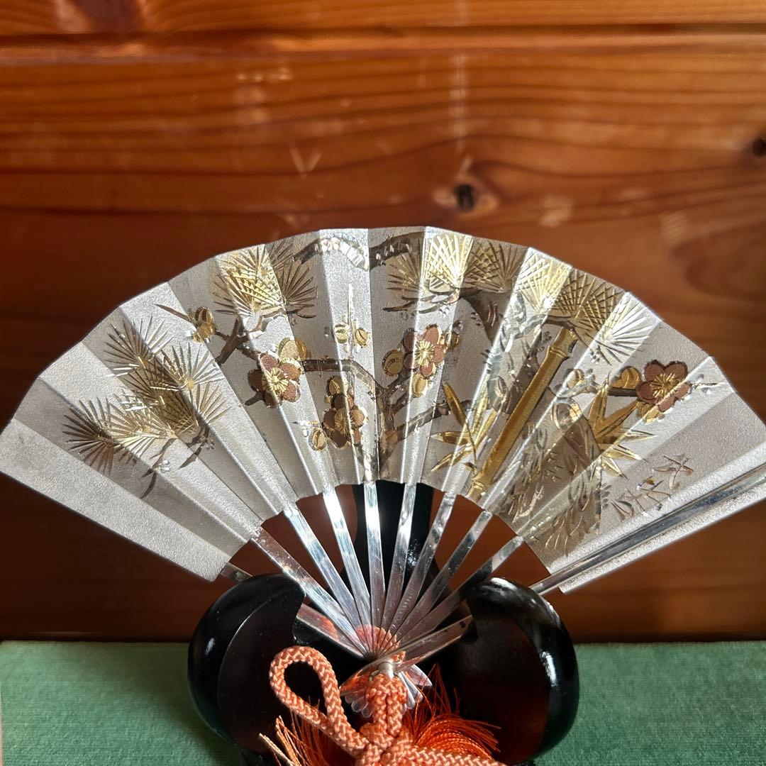 値下げ中　武比古作　純銀扇子　飾り扇　松竹梅　4.5号