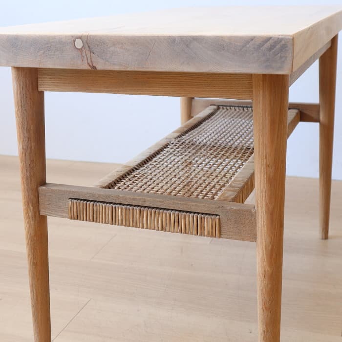 アンティーク サイドテーブル カエデ 天板 無垢材 レトロ 木製 ラタン