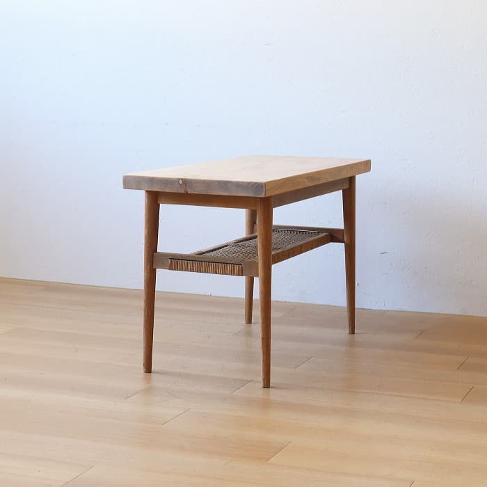アンティーク サイドテーブル カエデ 天板 無垢材 レトロ 木製 ラタン
