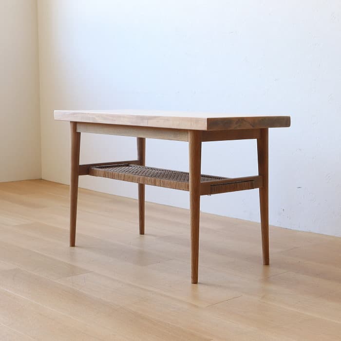 アンティーク サイドテーブル カエデ 天板 無垢材 レトロ 木製 ラタン