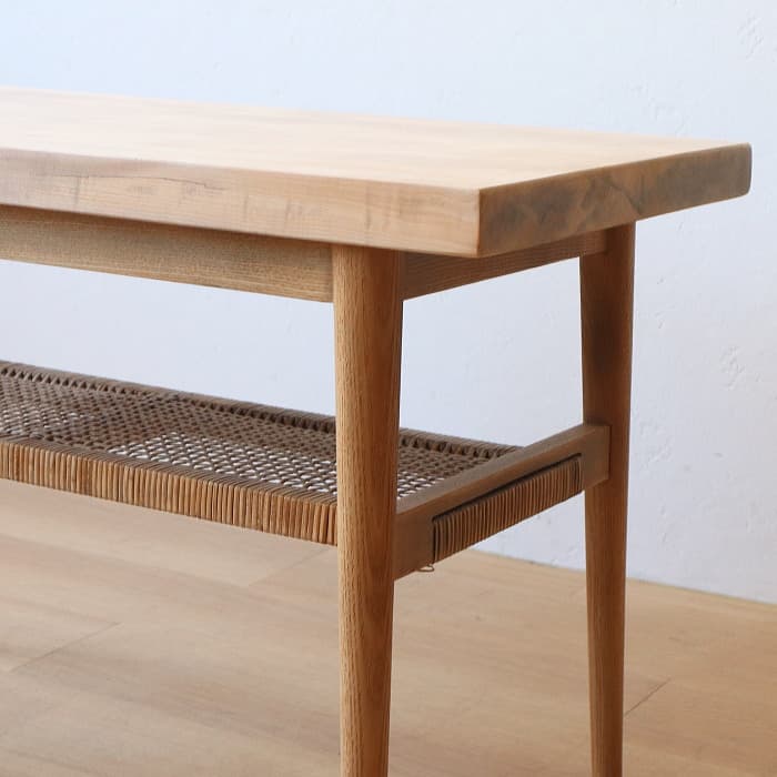 アンティーク サイドテーブル カエデ 天板 無垢材 レトロ 木製 ラタン