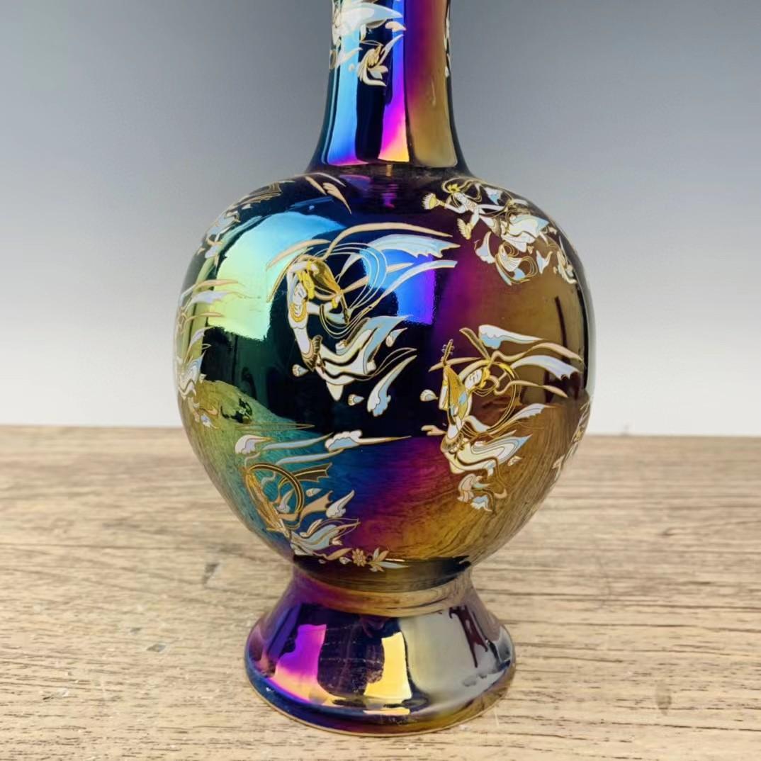 中国古美術・旧蔵の磁器・定瓷七彩飛天紋花口瓶・置物・書道具・茶道具・文房具・賞物