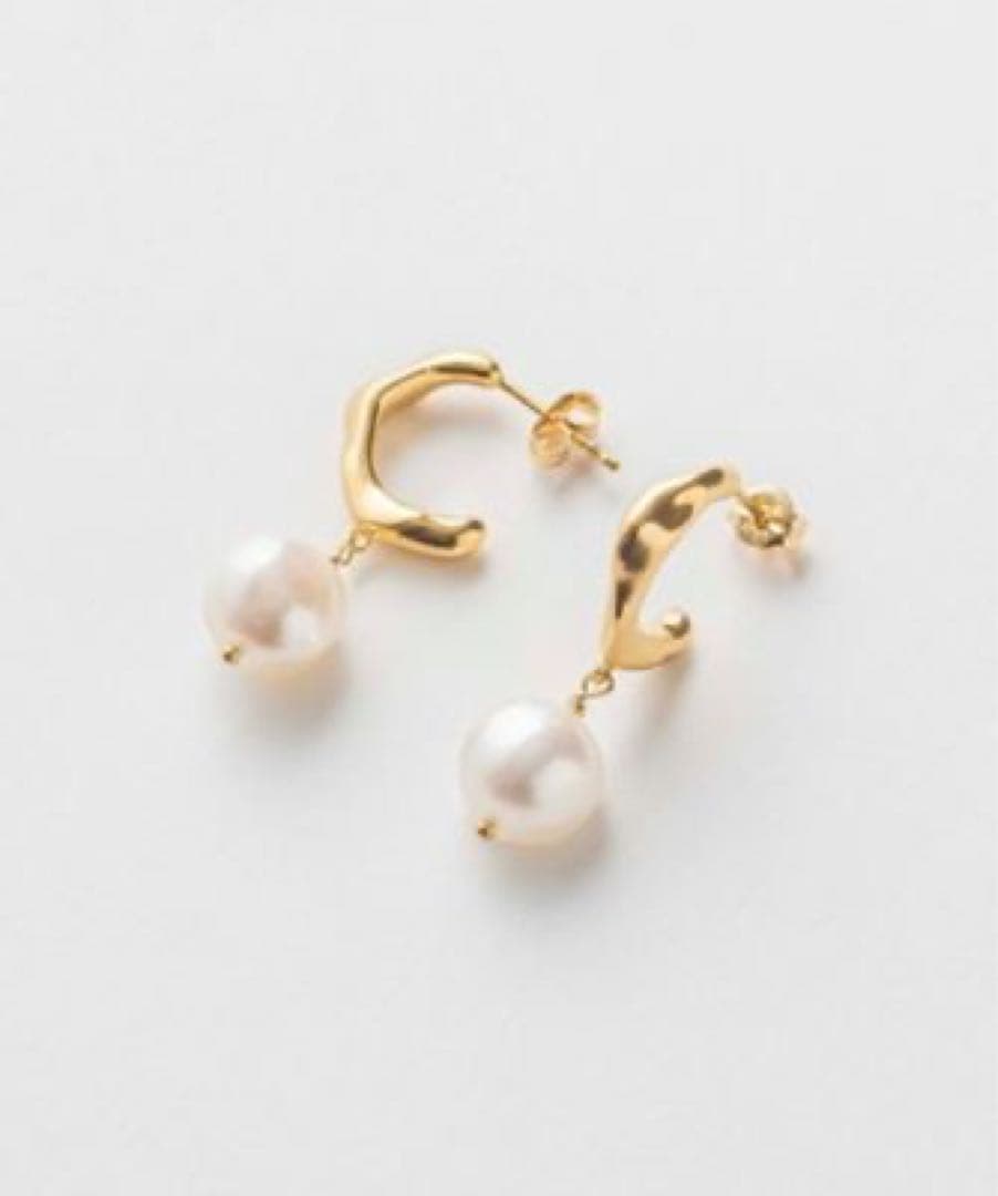 ete 淡水パール ポストK18 イエローコーティング ピアス キャッチなし