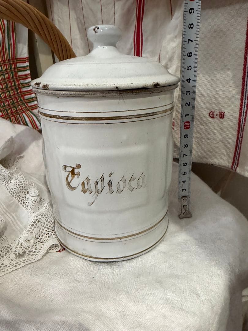 希少 フランスアンティーク　Tapioca ホーローキャニスター　繋ぎ目あり