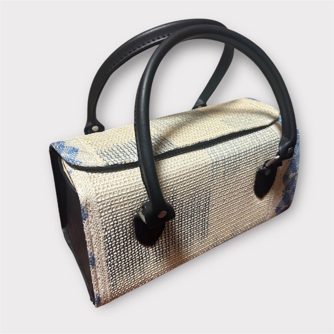 美品 利休バッグ 和装 フォーマル 上品織柄 黒持ち手 茶道 冠婚葬祭