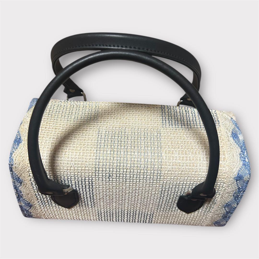 美品 利休バッグ 和装 フォーマル 上品織柄 黒持ち手 茶道 冠婚葬祭