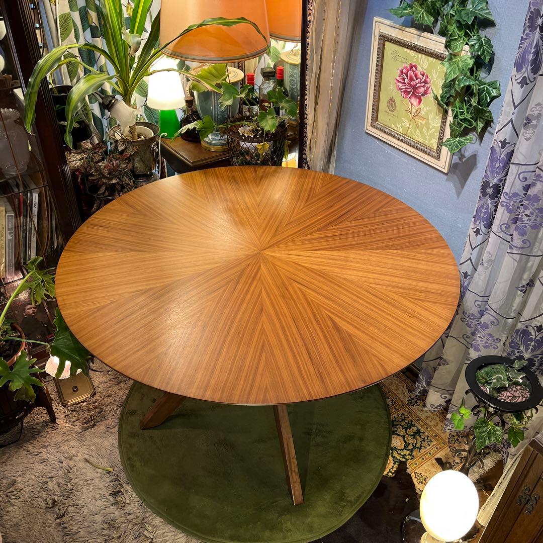 ふくちゃん 　ヴィンテージ 孔雀張り　デザインレッグ　ラウンドテーブル