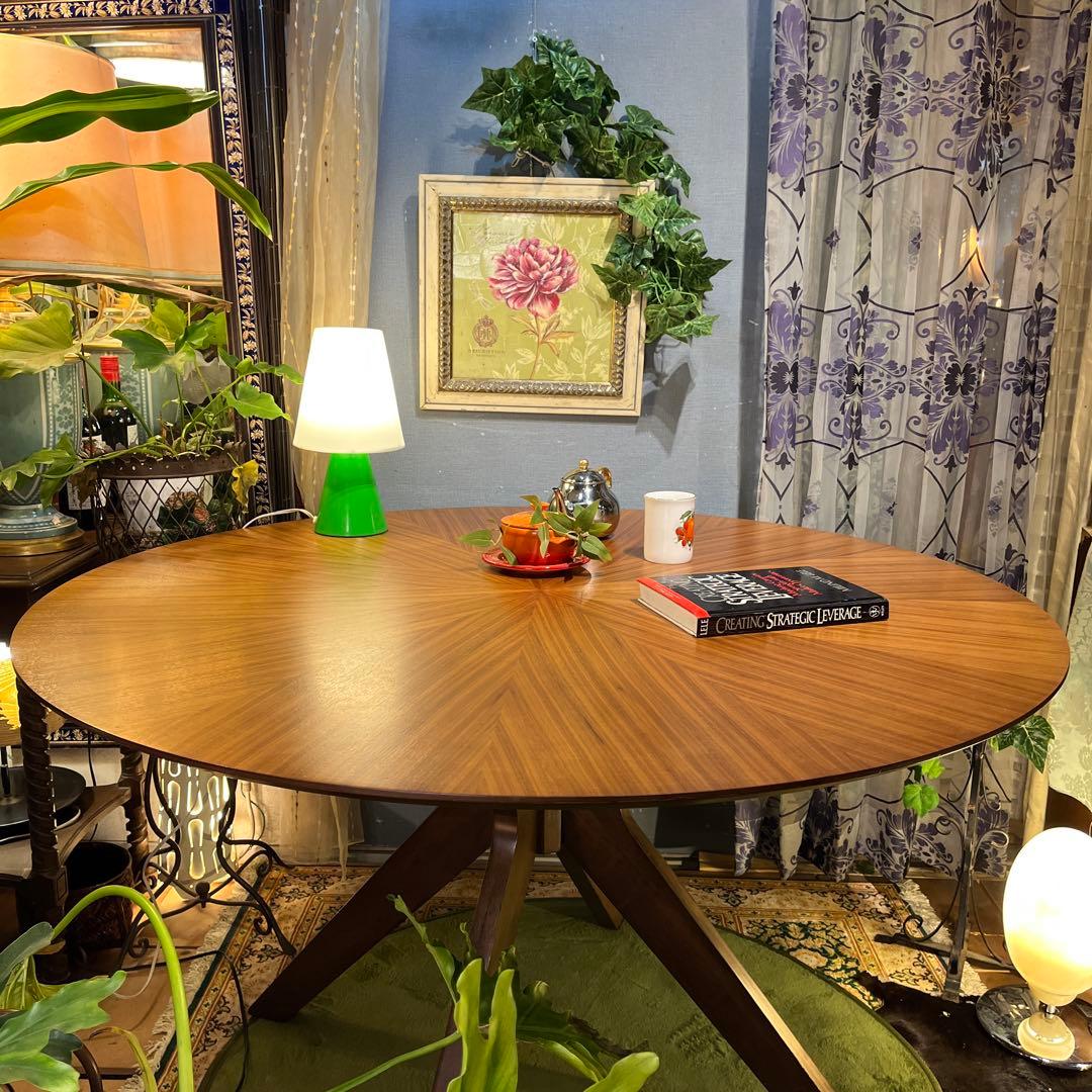 ふくちゃん 　ヴィンテージ 孔雀張り　デザインレッグ　ラウンドテーブル