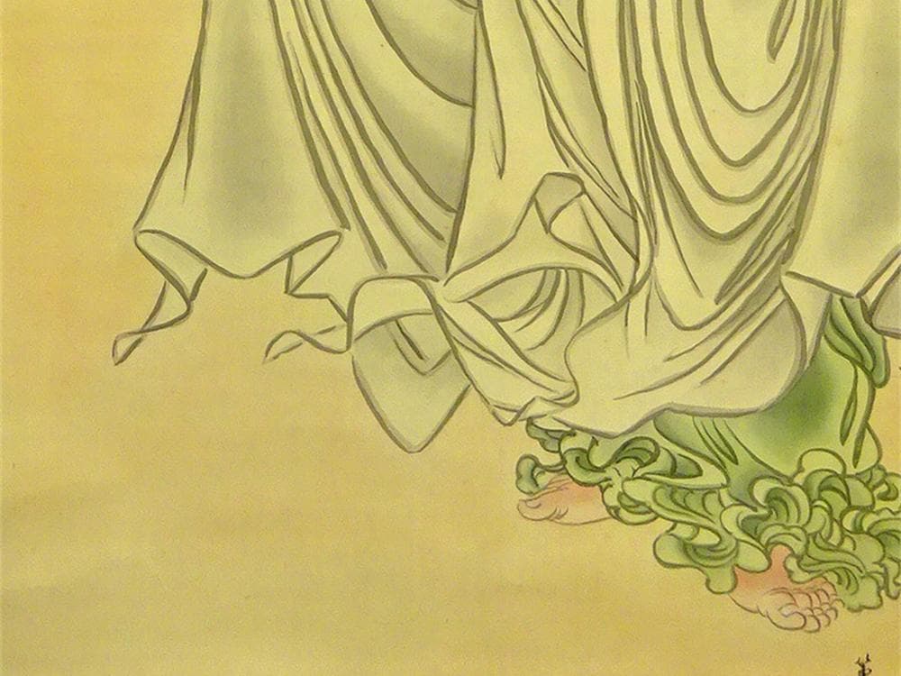 掛軸 箑城『白衣観世音立像図』仏画 絹本 肉筆 無地箱付 掛け軸 a11155