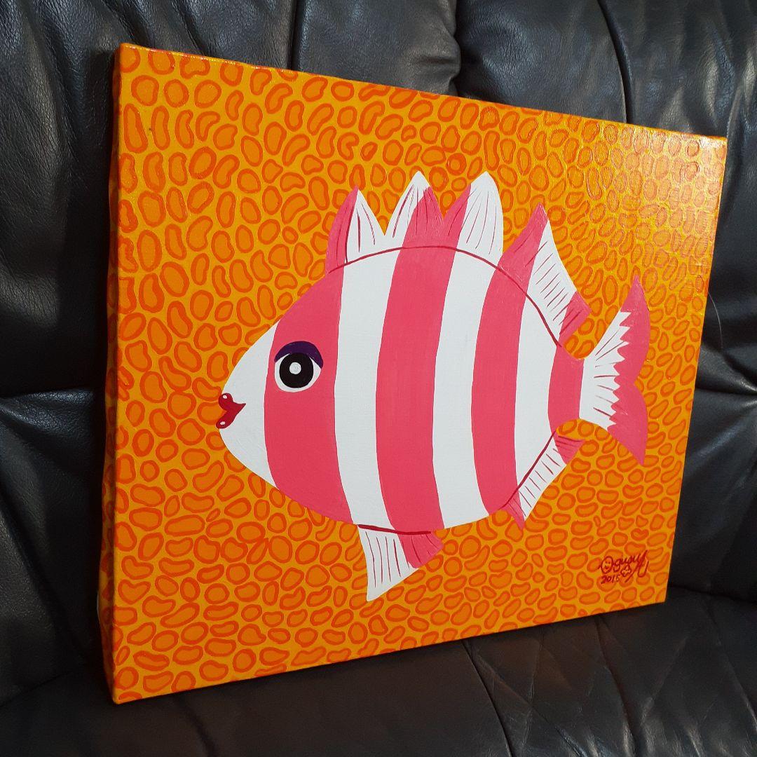 ピンクのシマダイ　F8号キャンバス　画家小楠アキコ作品
