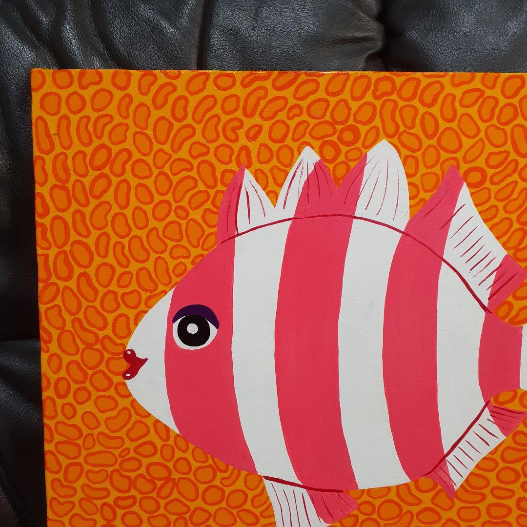 ピンクのシマダイ　F8号キャンバス　画家小楠アキコ作品