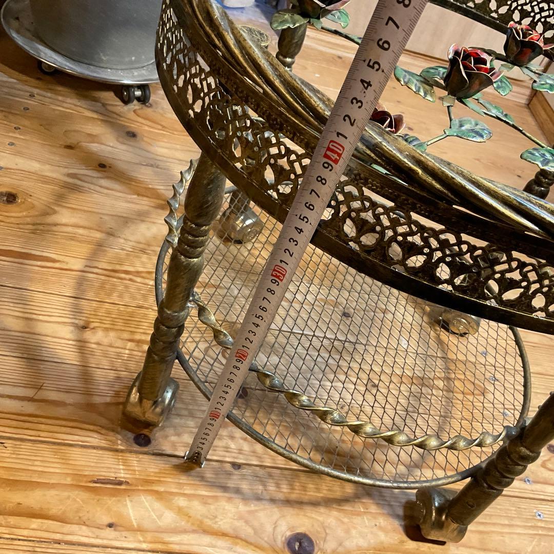 美品！薔薇 サイドテーブル 丸 ガラス バラ キャスター付 アンティーク調