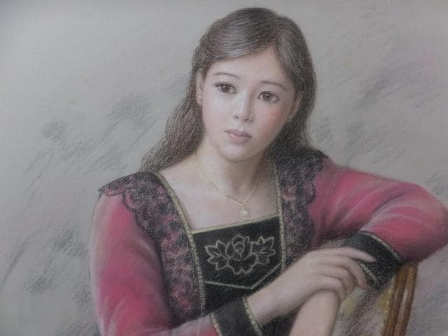 徳田宏行　直筆サイン『花のコスチューム』ペーパーにパステル画 20号 0907G