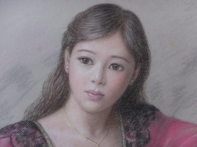 徳田宏行　直筆サイン『花のコスチューム』ペーパーにパステル画 20号 0907G