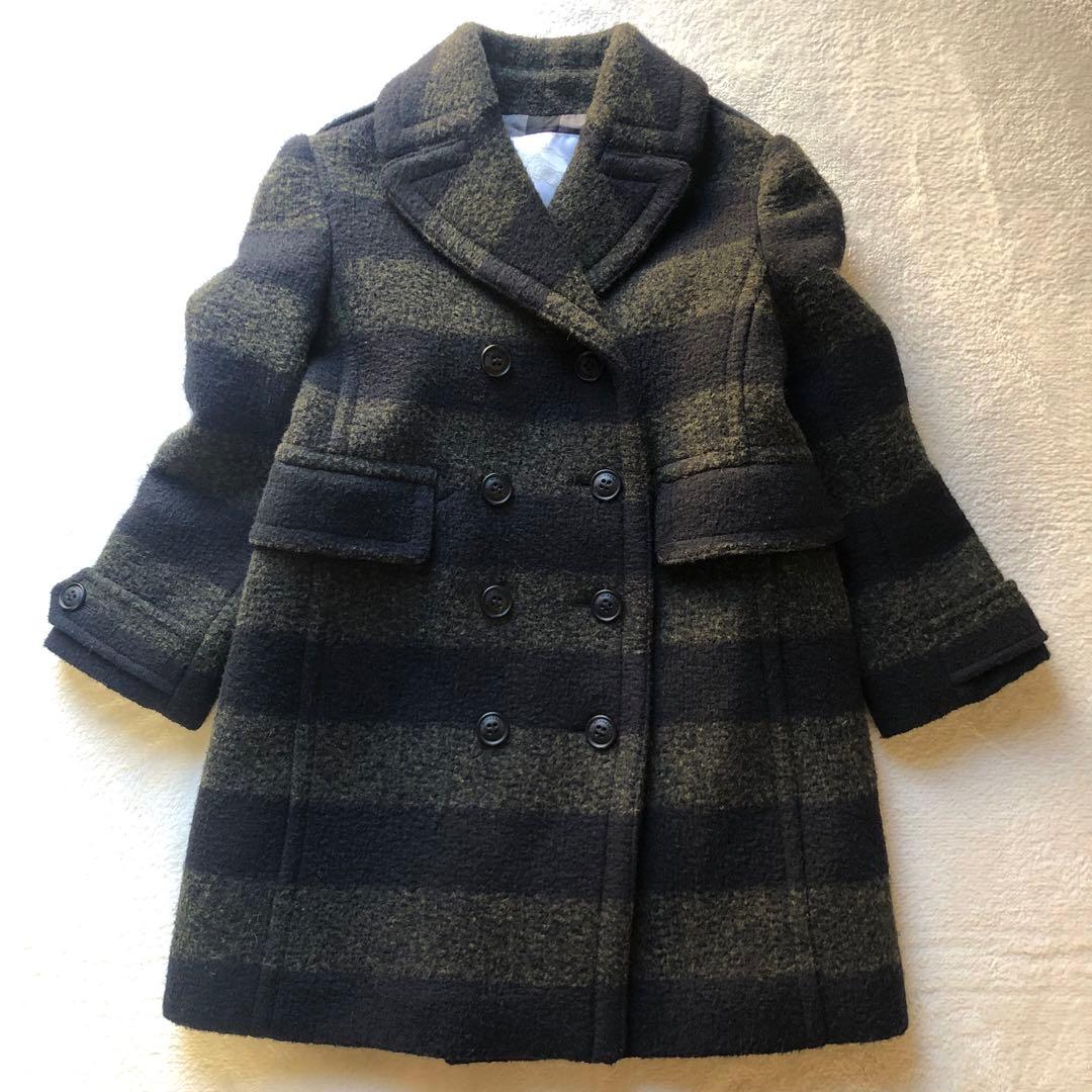 【美品✨】バーバリーチルドレン ウール レザー チェック コート グリーン系