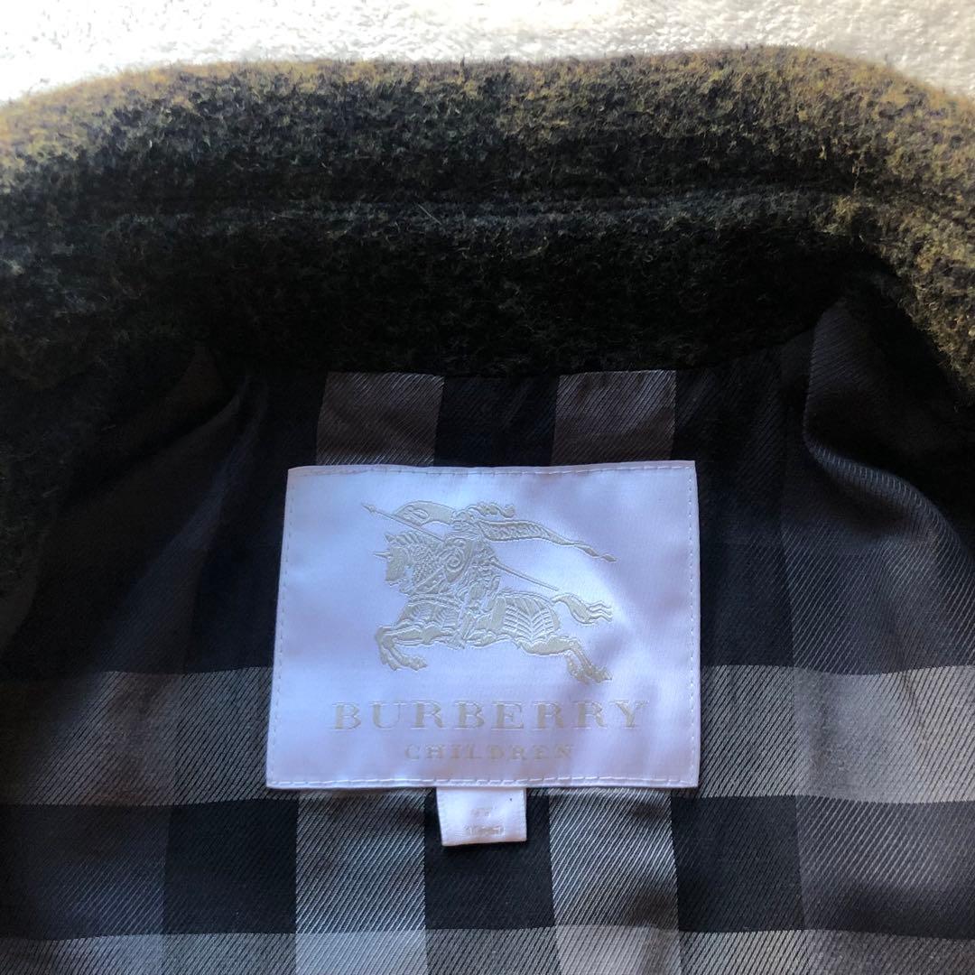 【美品✨】バーバリーチルドレン ウール レザー チェック コート グリーン系