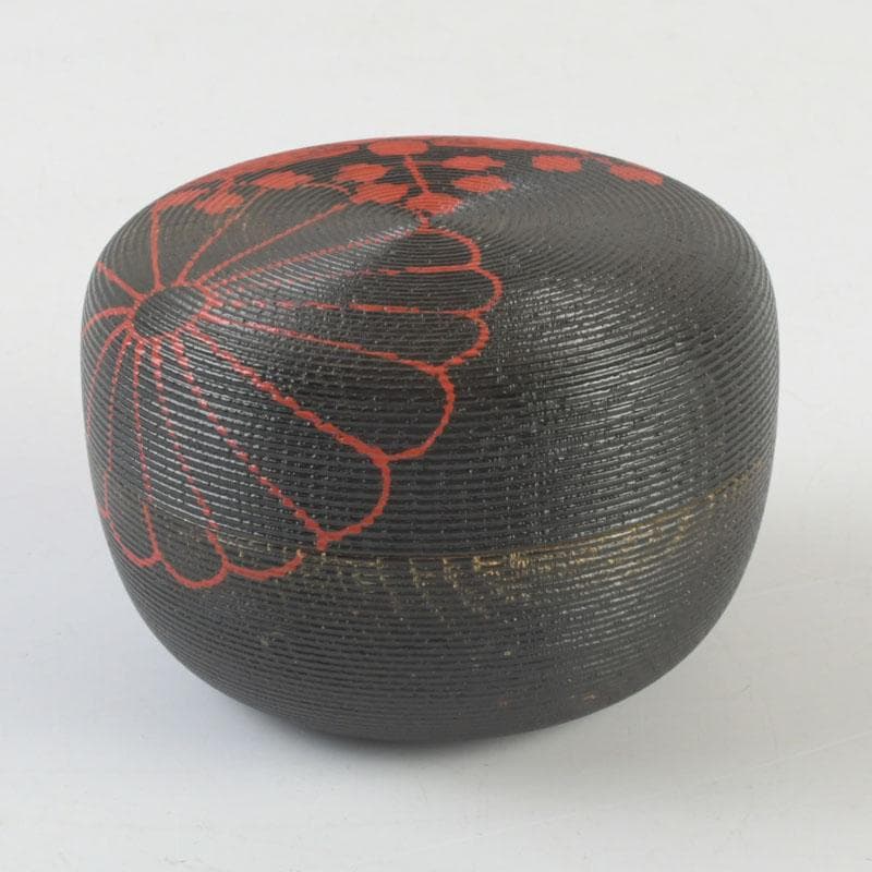 茶道具　塗師　川瀬表完作　内金菊桐紋　寿輪平棗　共箱　V　9541