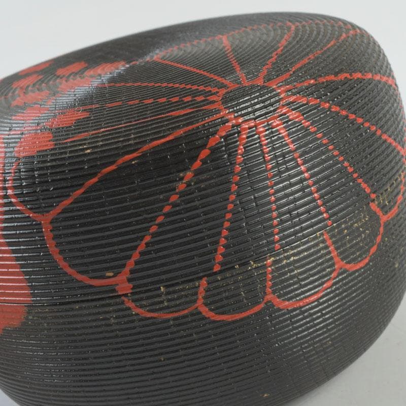 茶道具　塗師　川瀬表完作　内金菊桐紋　寿輪平棗　共箱　V　9541