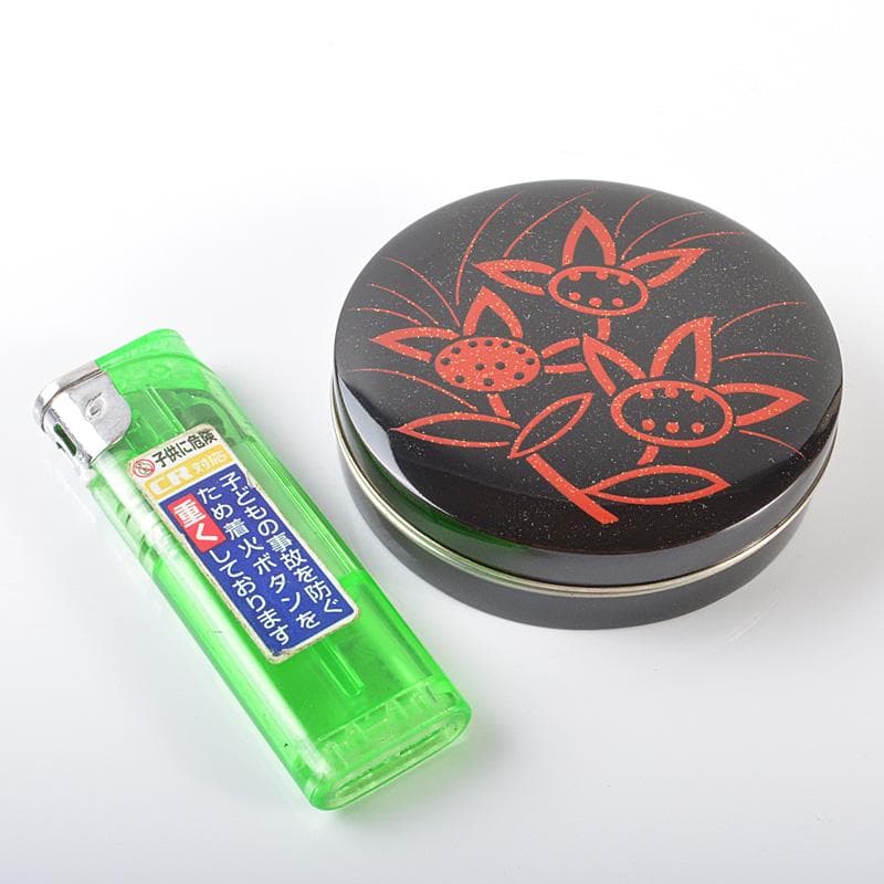 茶道具　山中塗　道場宗廣作　花蒔絵　銅覆輪　香合　共箱　V　R6446