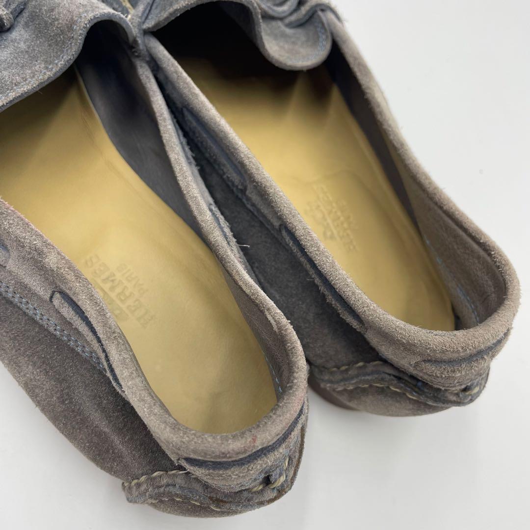【美品】HERMES スウェード　モカシン　ドライビングシューズ　グレー26cm