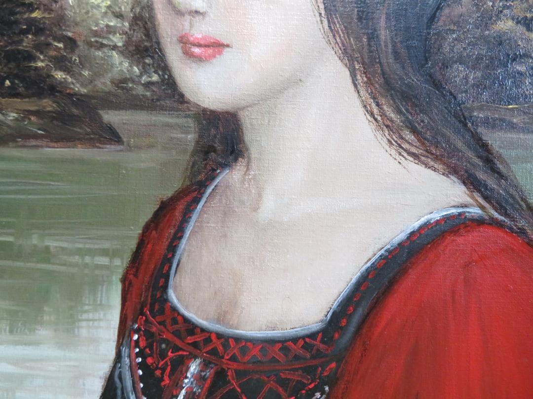 能仲ヤツヲ　「湖の女」　油彩　F6号　　モダンアート会員　叙情とロマンの世界