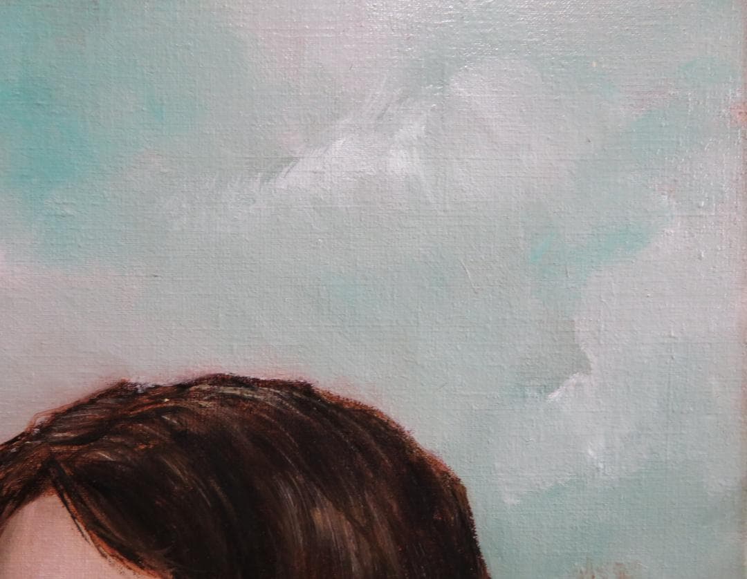 能仲ヤツヲ　「湖の女」　油彩　F6号　　モダンアート会員　叙情とロマンの世界