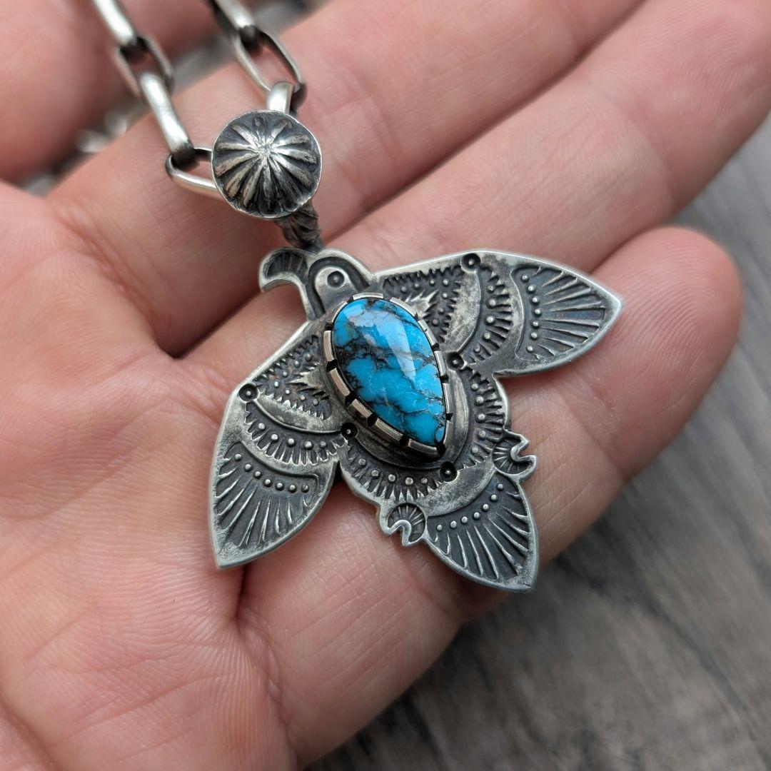 ハンドメイドのターコイズトップ　シルバートップ インディアンジュエリー風