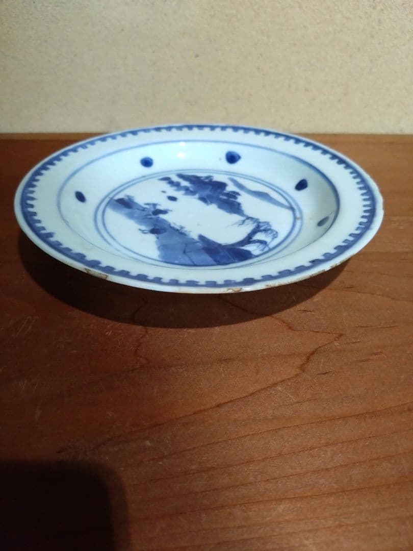 古染付 人物 山水紋 五寸皿
