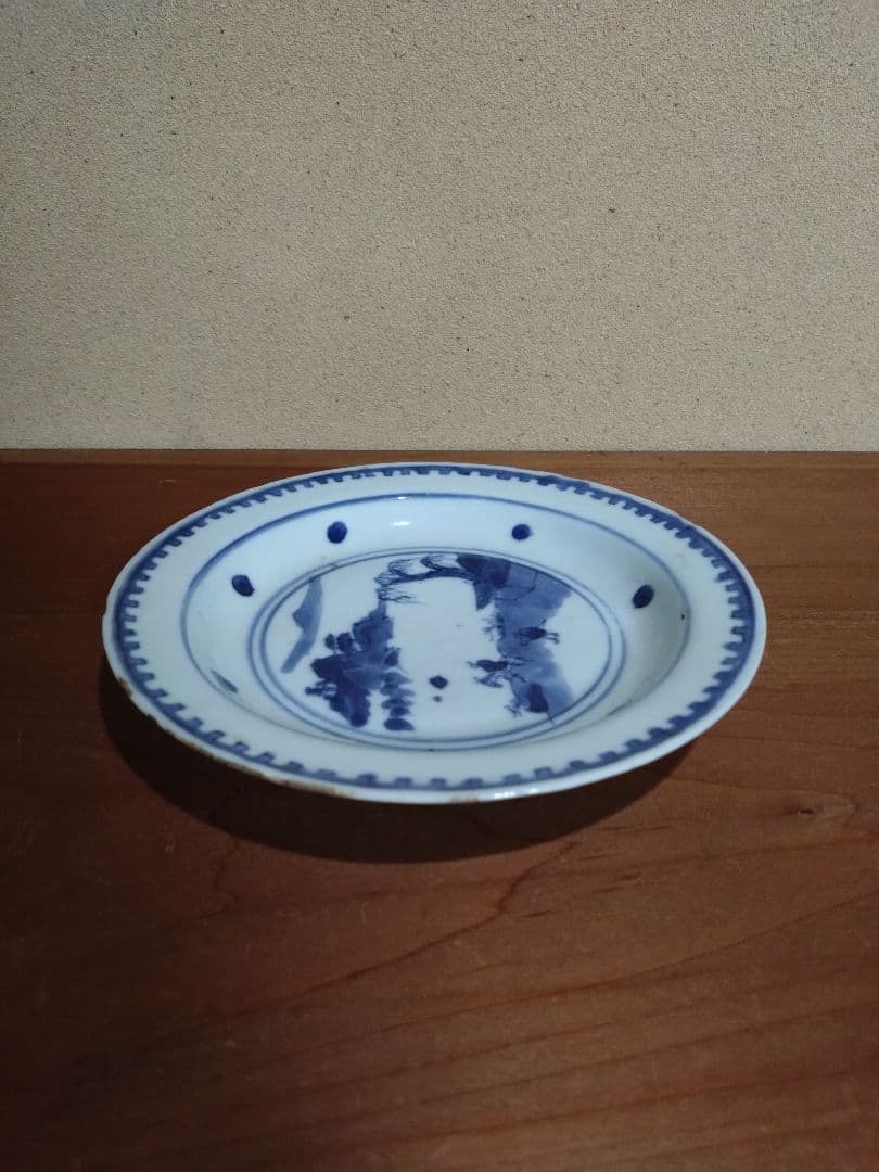 古染付 人物 山水紋 五寸皿