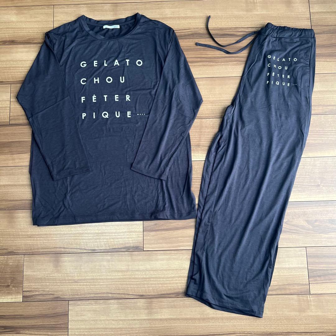 ジェラートピケ　長袖ルームウェアセット　ネイビー