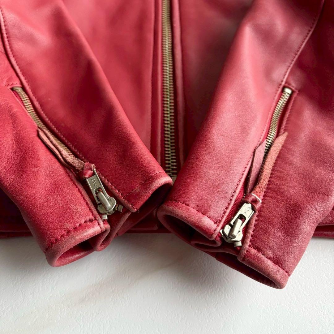 美品◆ハーレーダビッドソン シングル ライダース レザー ジャケット S 赤