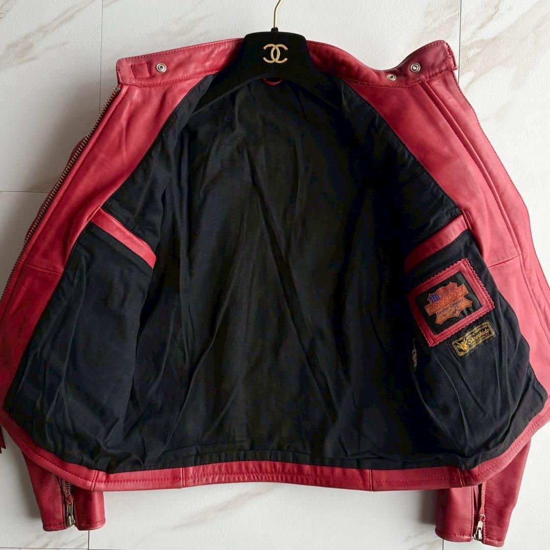 美品◆ハーレーダビッドソン シングル ライダース レザー ジャケット S 赤