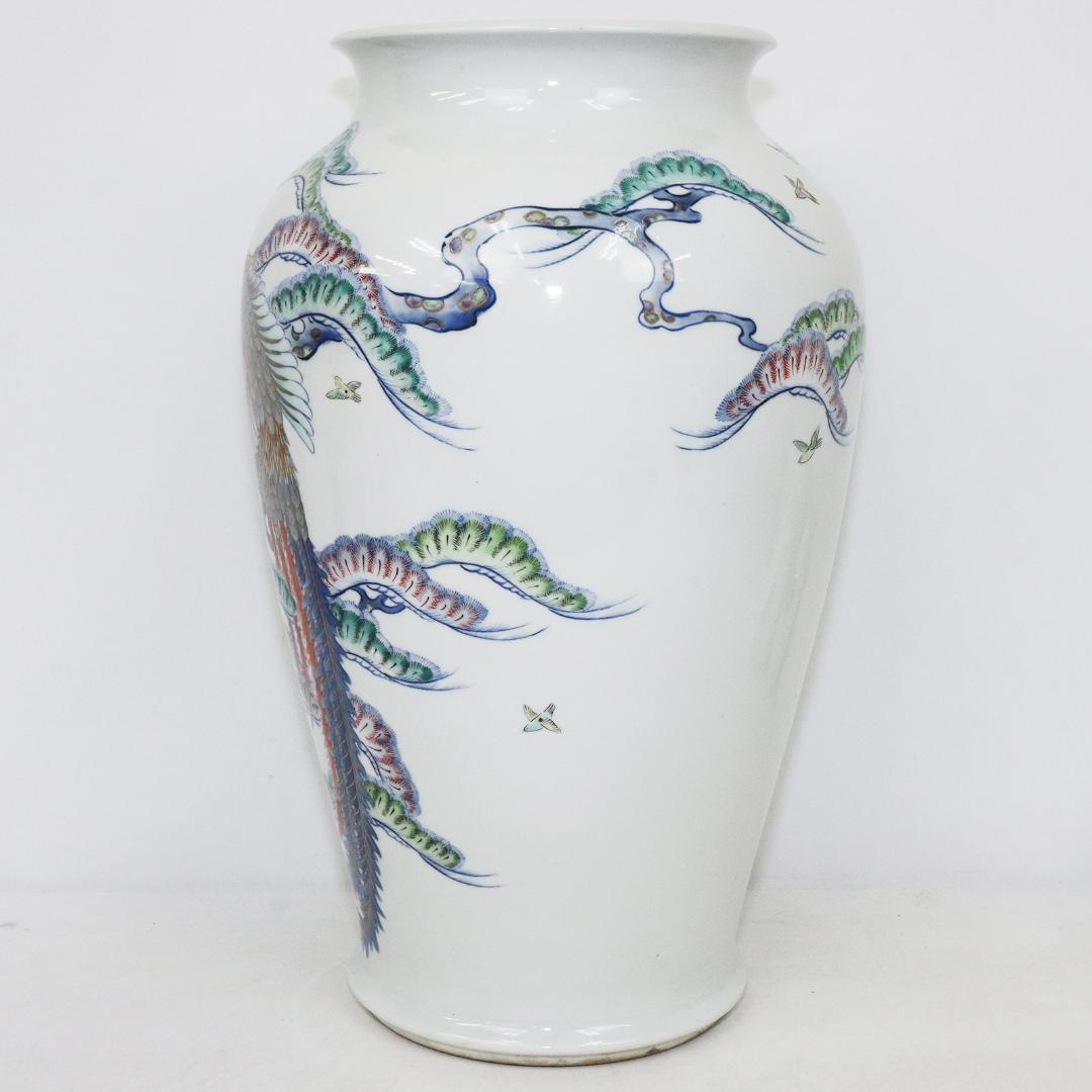 有田 晩香作 花瓶 花入 染付 金彩 鳳凰 華道具