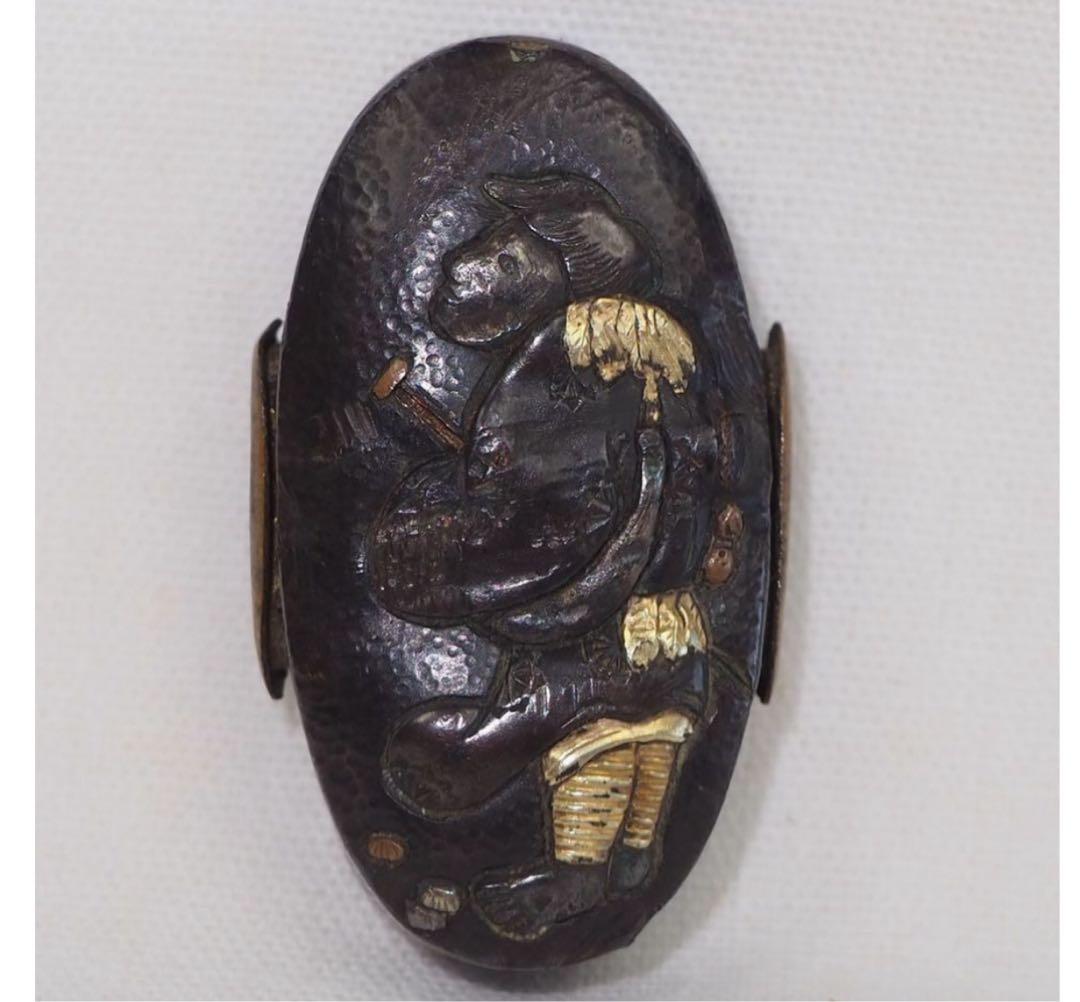 送料無料　江戸時代　金銀象嵌　縁頭　刀装具　木箱付　検/刀剣美術刀装具武具刀剣