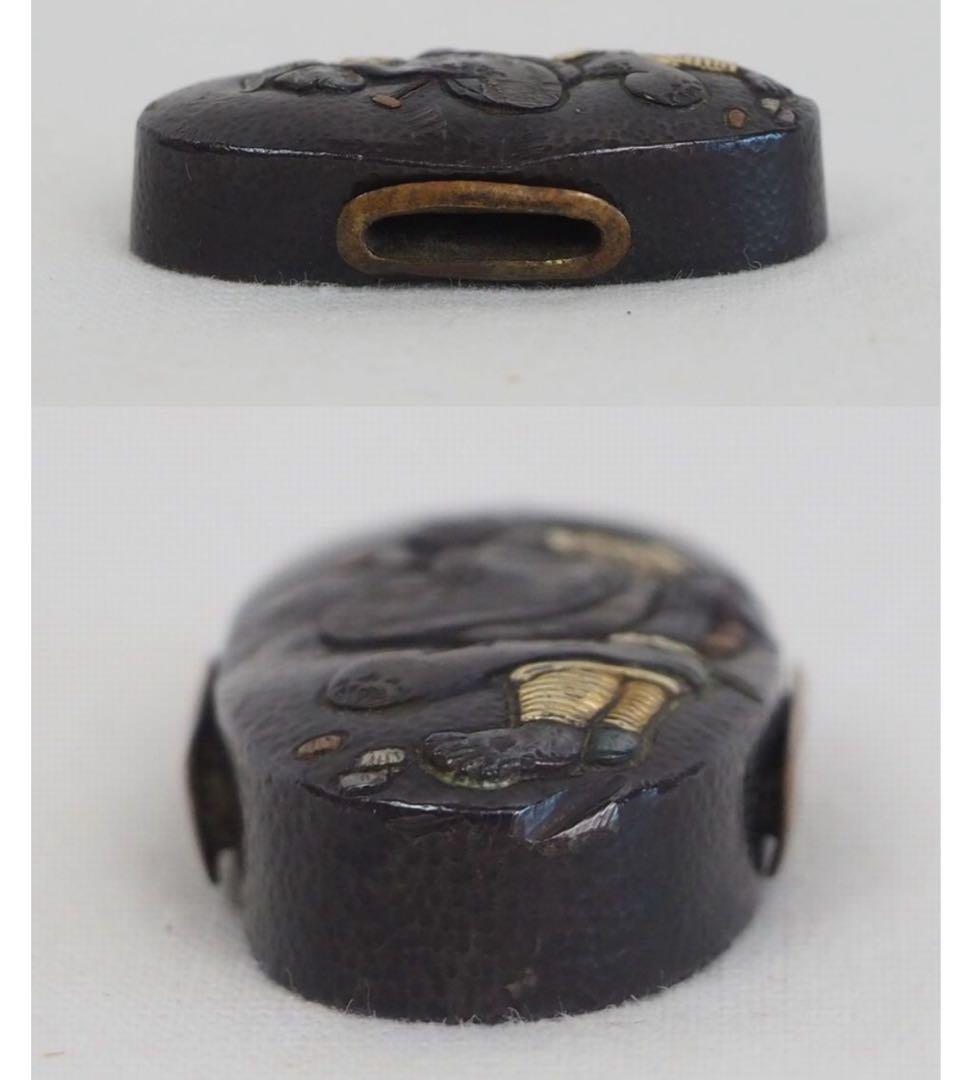 送料無料　江戸時代　金銀象嵌　縁頭　刀装具　木箱付　検/刀剣美術刀装具武具刀剣