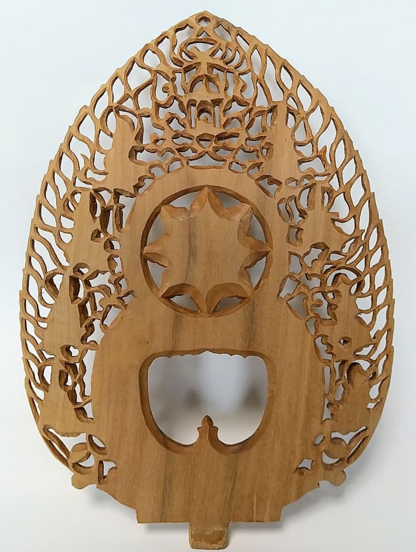 光背(3寸坐像用)#417透し彫 奏楽飛天 宝塔 ◆白檀 木彫 仏像付属品