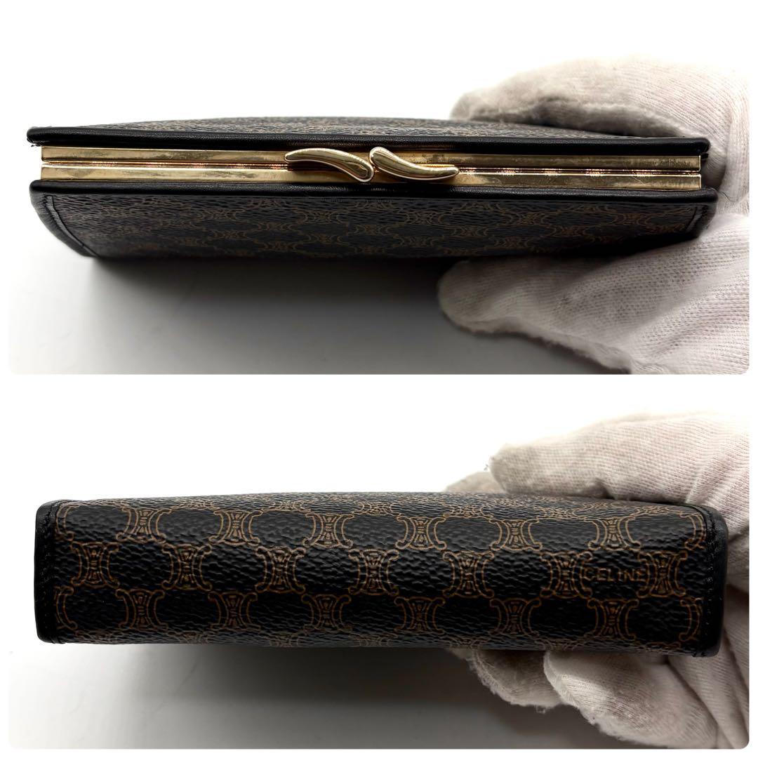 極美品✨セリーヌ マカダム がま口 財布 ポーチ PVC レザー ブラック 希少