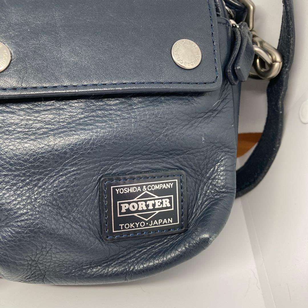 PORTER ネイビー レザー ショルダーバッグ