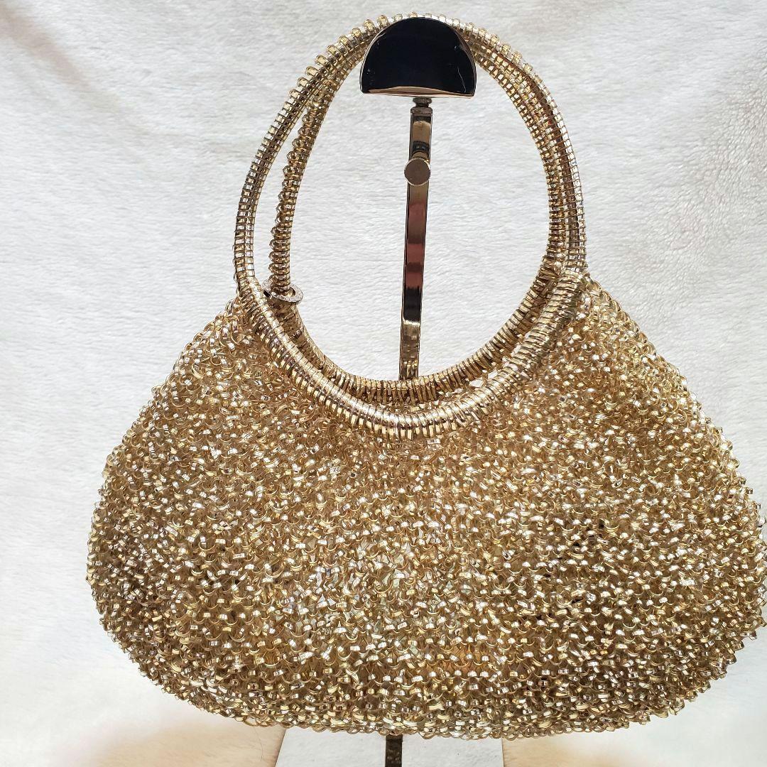 美品 アンテプリマ リボンビジュー　ワイヤーバッグ ラウンド型　シルバーゴールド