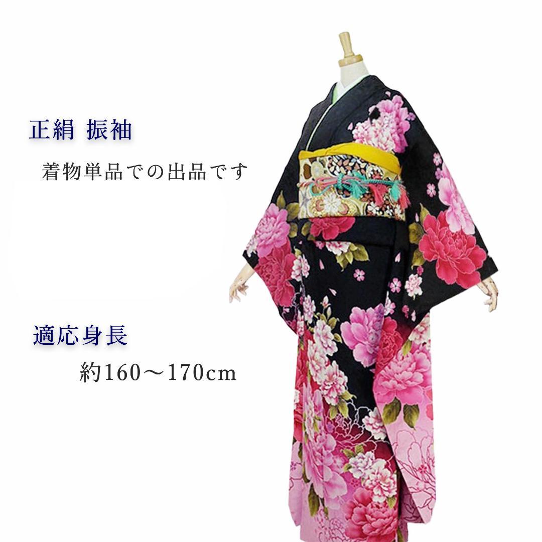 【正絹・仕立て上がり】 振袖 黒 モダン 成人式 前撮り C309