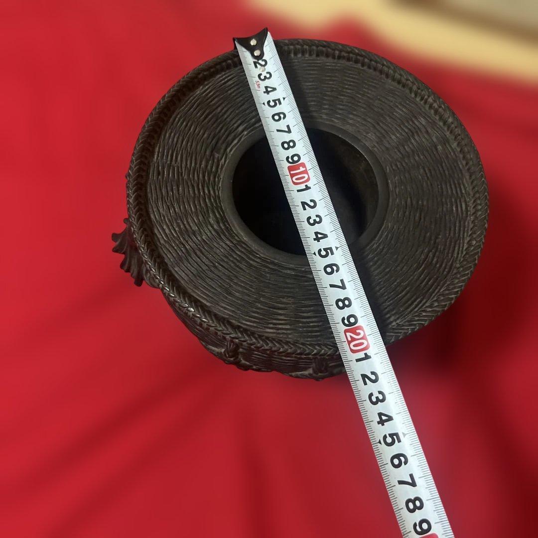 古美術　骨董品　茶道具　古銅花器　竹編紋　在銘　唐子足