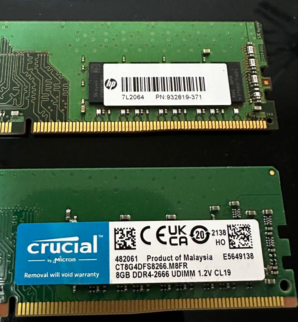 HP & crucial 16GB(8GB×2） DDR4 2666