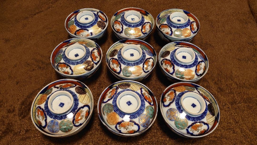 古伊万里　伊万里　色絵　金襴手　蓋碗　蔵出し　９客