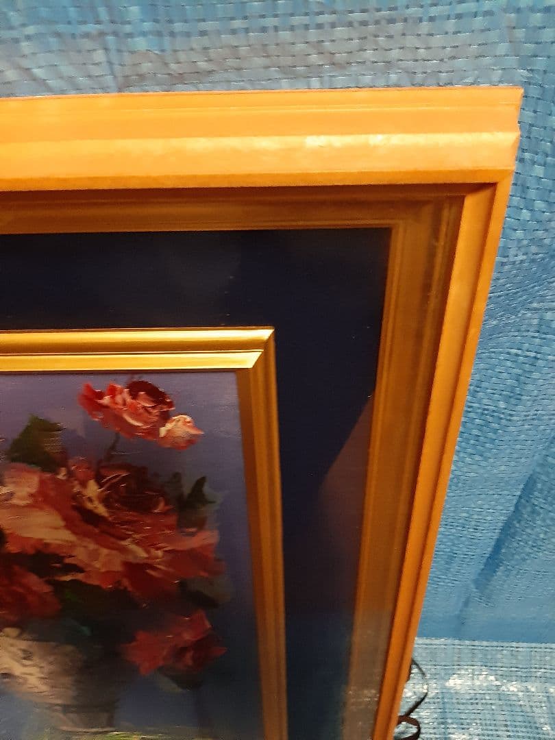 バラ 薔薇 花束 油彩画 金色フレーム 油絵　作者不明